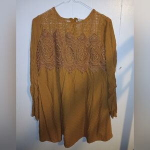Xhilaration Bohemian Mustard Yellow Lace Long Sleeve Dress Jrs. M